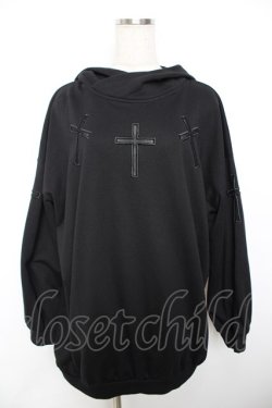 画像1: ALGONQUINS / クロス穴空きパーカー F 黒 Y-25-11-26-139-AL-TO-SZ-ZY