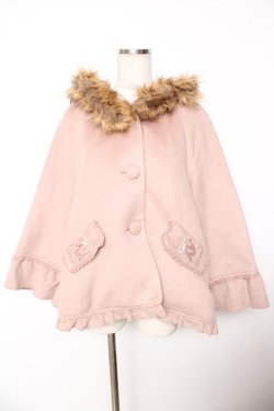 画像1: axes femme / ファーフードポンチョ風コート M 淡ピンク Y-25-11-26-145-AX-CO-SZ-ZY