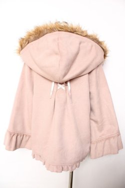 画像2: axes femme / ファーフードポンチョ風コート M 淡ピンク Y-25-11-26-145-AX-CO-SZ-ZY