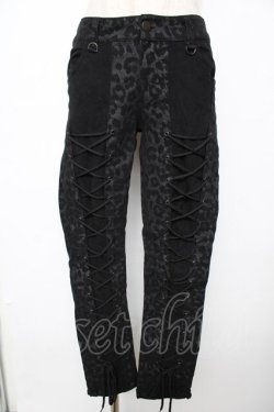画像1: SEX POT ReVeNGe / ヒョウ柄レースアップパンツ M 黒 Y-25-11-26-173-SP-PA-SZ-ZY