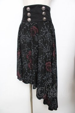 画像1: SEX POT ReVeNGe / バラ柄アシメスカート M 黒 Y-25-11-26-181-SP-SK-SZ-ZY