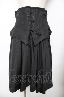 画像1: Moi-meme-Moitie / ストライプ蝙蝠コルセットスカート - ブラック Y-25-11-26-198-MO-SK-SZ-ZY