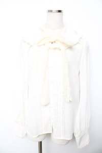 axes femme kawaii / レースボータイフリルブラウス M 生成り Y-25-11-30-052-AX-BL-SZ-ZY