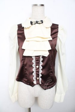 画像1: axes femme kawaii / ベスト風ブラウス M 茶 Y-25-11-30-059-AX-BL-SZ-ZY