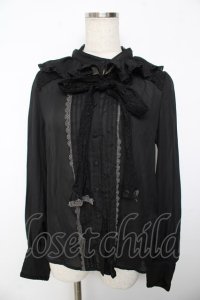 axes femme kawaii / レースボータイフリルブラウス M 黒 Y-25-11-30-060-AX-BL-SZ-ZY