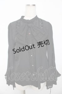 axes femme kawaii / リボンブローチ付姫袖ブラウス M 黒 Y-25-11-30-063-AX-BL-SZ-ZY