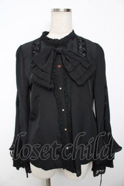 画像1: axes femme kawaii / リボンブローチ付姫袖ブラウス M 黒 Y-25-11-30-063-AX-BL-SZ-ZY