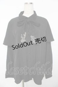 axes femme / メロディ刺繍ケープ袖ブラウス L 黒 Y-25-11-30-065-AX-BL-SZ-ZY