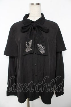 画像1: axes femme / メロディ刺繍ケープ袖ブラウス L 黒 Y-25-11-30-065-AX-BL-SZ-ZY