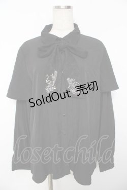 画像1: axes femme / メロディ刺繍ケープ袖ブラウス L 黒 Y-25-11-30-065-AX-BL-SZ-ZY