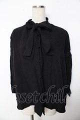 axes femme / 刺繍入りリボンロングブラウス M 黒 Y-25-11-30-066-AX-BL-SZ-ZY