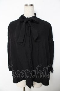 axes femme / 刺繍入りリボンロングブラウス M 黒 Y-25-11-30-066-AX-BL-SZ-ZI