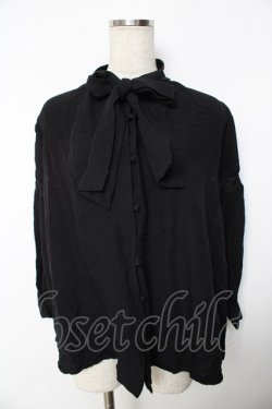 画像1: axes femme / 刺繍入りリボンロングブラウス M 黒 Y-25-11-30-066-AX-BL-SZ-ZY
