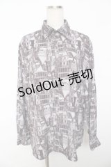 AXES-X / 北欧建物プリントシャツ M 黒 Y-25-11-30-067-LO-BL-SZ-ZY