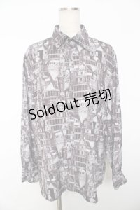 AXES-X / 北欧建物プリントシャツ M 黒 Y-25-11-30-067-LO-BL-SZ-ZY