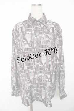 画像1: AXES-X / 北欧建物プリントシャツ M 黒 Y-25-11-30-067-LO-BL-SZ-ZY