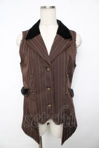 axes femme kawaii / ストライプロングベスト M 茶 Y-25-11-30-068-AX-JA-SZ-ZY