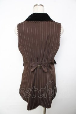 画像2: axes femme kawaii / ストライプロングベスト M 茶 Y-25-11-30-068-AX-JA-SZ-ZY