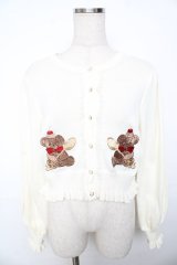 axes femme kawaii / クマパフェ刺繍ニットカーデ M 生成り Y-25-11-30-071-AX-TO-SZ-ZY