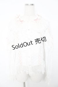 Aurora＆Ariel / フラワーレースブラウス XL 白×ピンク Y-25-11-30-086-LO-BL-SZ-ZY