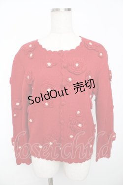 画像1: KETTY / カメリアモチーフニットカーディガン F 赤 Y-25-11-30-098-EL-TO-SZ-ZY