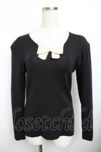 WONDERFUL WORLD / リボン付きニット F 黒 Y-25-11-30-121-LO-TO-SZ-ZY