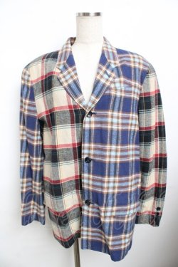 画像1: powder / チェック柄テーラードジャケット F ベージュ×紺 Y-25-11-30-123-LO-JA-SZ-ZY