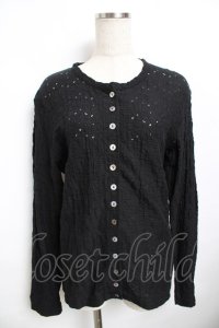 powder / 透かしカーディガン F 黒 Y-25-11-30-127-LO-TO-SZ-ZY