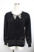 PINK HOUSE / ビジューリボンアンゴラニットトップス F 黒 Y-25-11-30-142-LO-TO-SZ-ZY