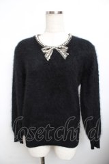 PINK HOUSE / ビジューリボンアンゴラニットトップス F 黒 Y-25-11-30-142-LO-TO-SZ-ZY