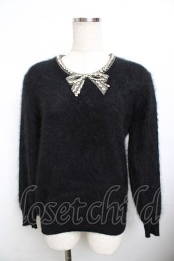 画像1: PINK HOUSE / ビジューリボンアンゴラニットトップス F 黒 Y-25-11-30-142-LO-TO-SZ-ZY