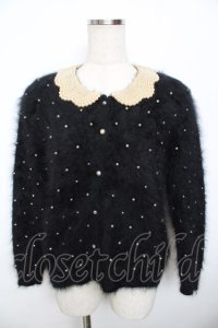 PINK HOUSE / パール衿アンゴラカーディガン F 黒 Y-25-11-30-148-LO-TO-SZ-ZY