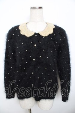 画像1: PINK HOUSE / パール衿アンゴラカーディガン F 黒 Y-25-11-30-148-LO-TO-SZ-ZY