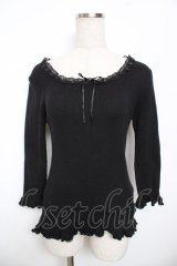 PINK HOUSE / お花モチーフリブトップス F 黒 Y-25-11-30-155-LO-TO-SZ-ZY