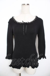 PINK HOUSE / お花モチーフリブトップス F 黒 Y-25-11-30-155-LO-TO-SZ-ZY