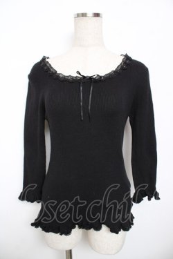 画像1: PINK HOUSE / お花モチーフリブトップス F 黒 Y-25-11-30-155-LO-TO-SZ-ZY