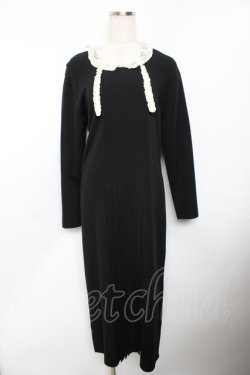 画像1: PINK HOUSE / レースリボン襟ニットワンピース F 黒 Y-25-11-30-162-LO-OP-SZ-ZY
