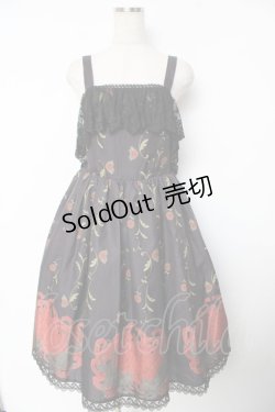 画像1: Chalmiere / 菊と狐柄ジャンパースカート M 黒 Y-25-11-30-179-LO-OP-SZ-ZS