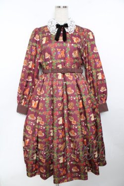 画像1: axes femme kawaii / 森のケーキ屋さん柄ワンピース M ワイン Y-25-11-30-191-AX-OP-SZ-ZY