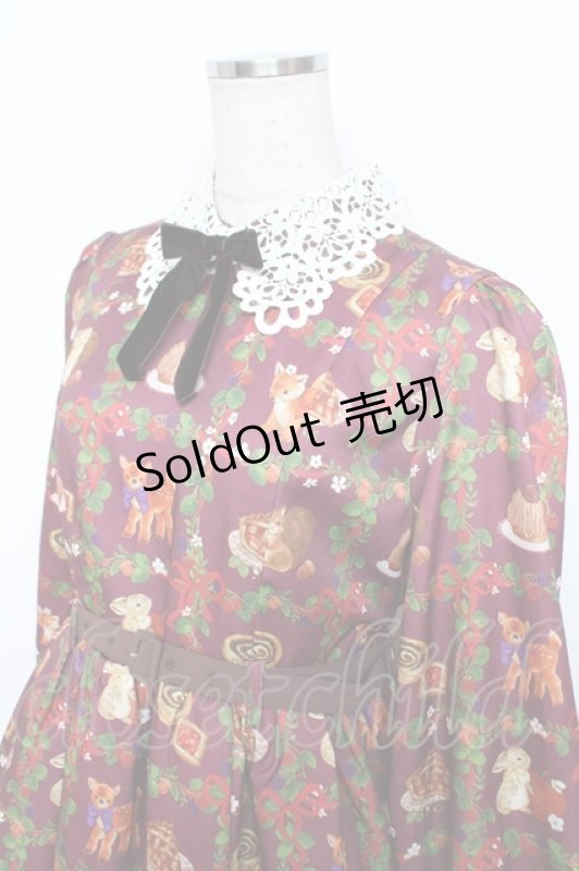 画像3: axes femme Kawaii / 森のケーキ屋さん柄ワンピース M ワイン Y-25-11-30-191-AX-OP-SZ-ZI (3)