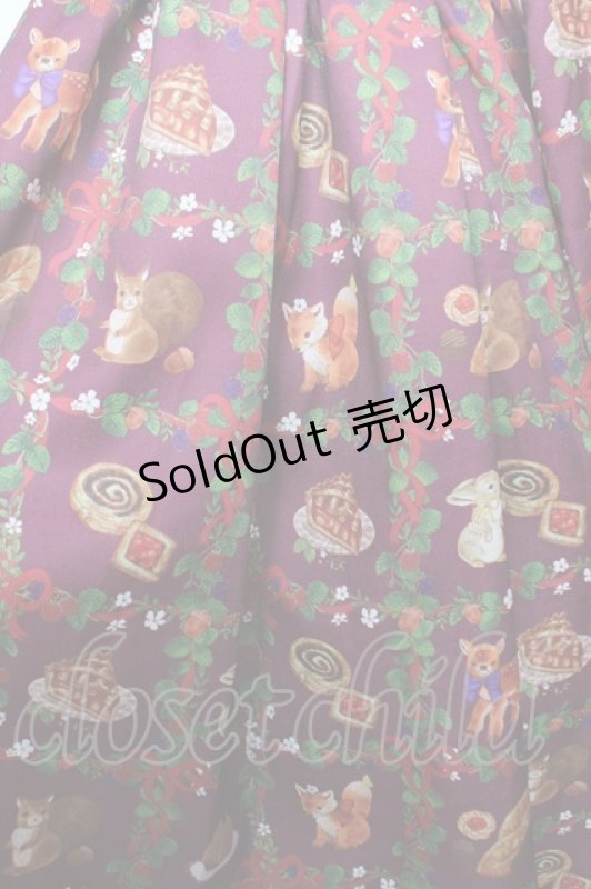 画像4: axes femme Kawaii / 森のケーキ屋さん柄ワンピース M ワイン Y-25-11-30-191-AX-OP-SZ-ZI (4)