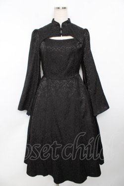 画像1: axes femme POETIQUE / チャイナスリット袖ロングワンピース M 黒 Y-25-11-30-193-AX-OP-SZ-ZY