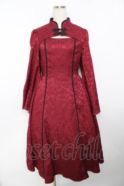 画像1: axes femme POETIQUE / チャイナスリット袖ロングワンピース M ワイン Y-25-11-30-194-AX-OP-SZ-ZY