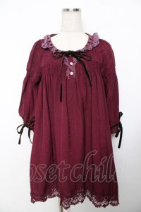 axes femme kawaii / はしごレースリボンワンピース M ワイン Y-25-11-30-196-AX-OP-SZ-ZY