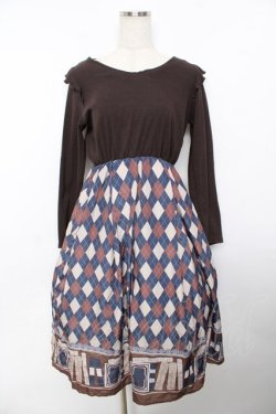 画像1: axes femme / ドッキングワンピース  ブラウン×紺 Y-25-11-30-198-AX-OP-SZ-ZY