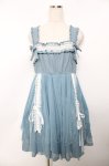 画像1: Ozz oneste / はしごレースリボンジャンパースカート  ブルー Y-25-11-30-208-OO-OP-SZ-ZS (1)