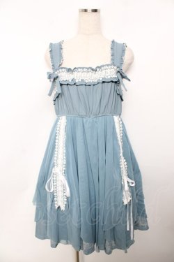 画像1: Ozz oneste / はしごレースリボンジャンパースカート  ブルー Y-25-11-30-208-OO-OP-SZ-ZY