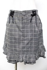axes femme kawaii / 裾フリルチェック柄スカート M 黒 Y-25-11-30-231-AX-SK-SZ-ZY