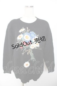 PINK HOUSE / ひなぎくモチーフニット F 黒 Y-25-12-01-052-LO-TO-SZ-ZY