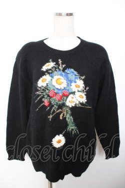 画像1: PINK HOUSE / ひなぎくモチーフニット F 黒 Y-25-12-01-052-LO-TO-SZ-ZY